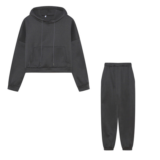 Damen Sportliches Sweatset mit cropped Hoodie und Jogginghose EB