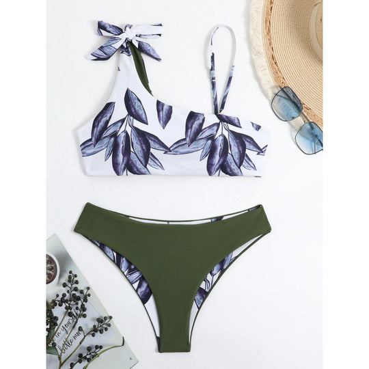 Damen Triangel-Bikini mit modischem Floral-Muster und einseitigem Träger EB