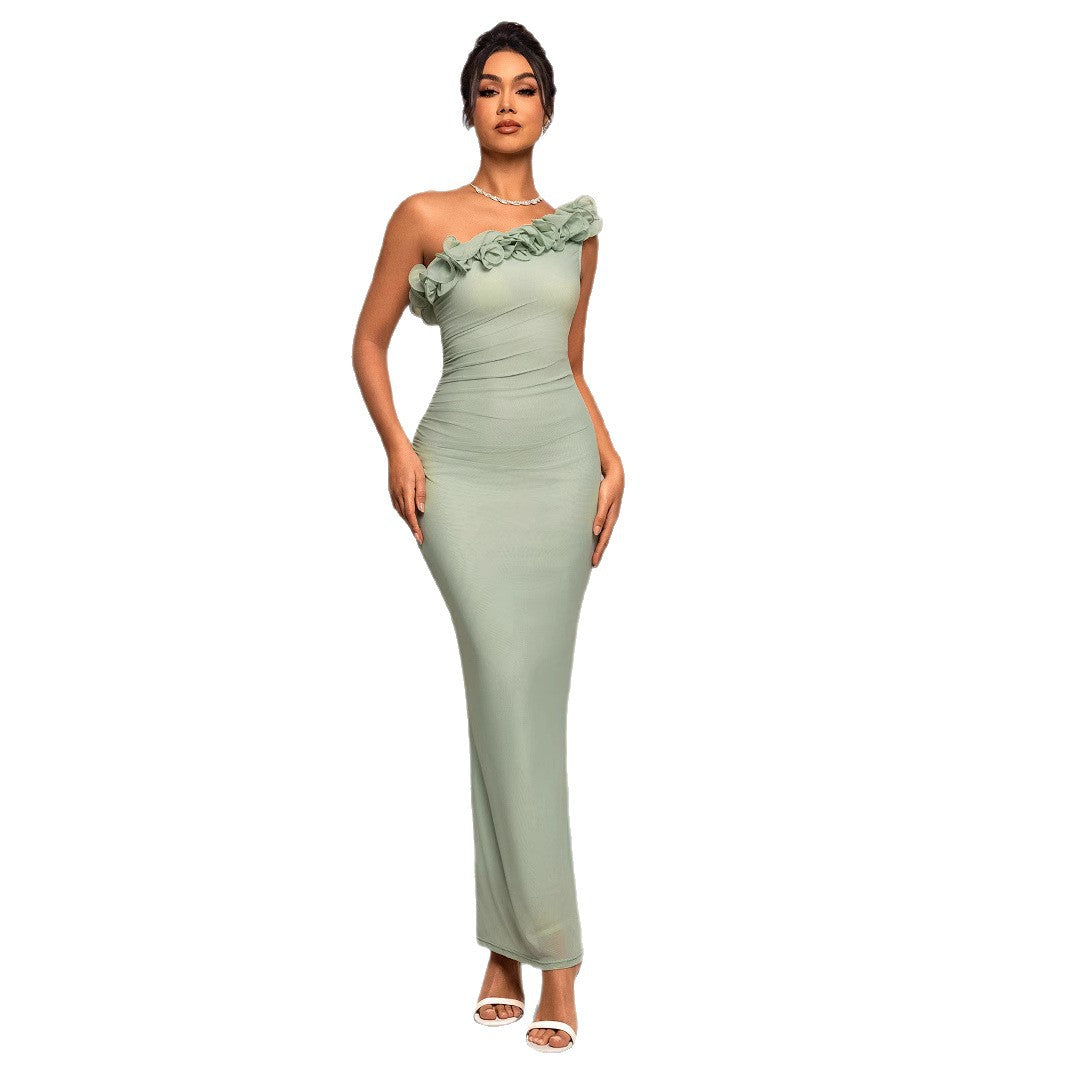 Damen Elegantes Tailliertes Abendkleid mit Rüschen EB
