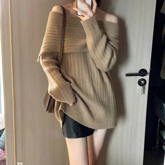 Damen Oversized Pullover mit Off-Shoulder-Schnitt EB