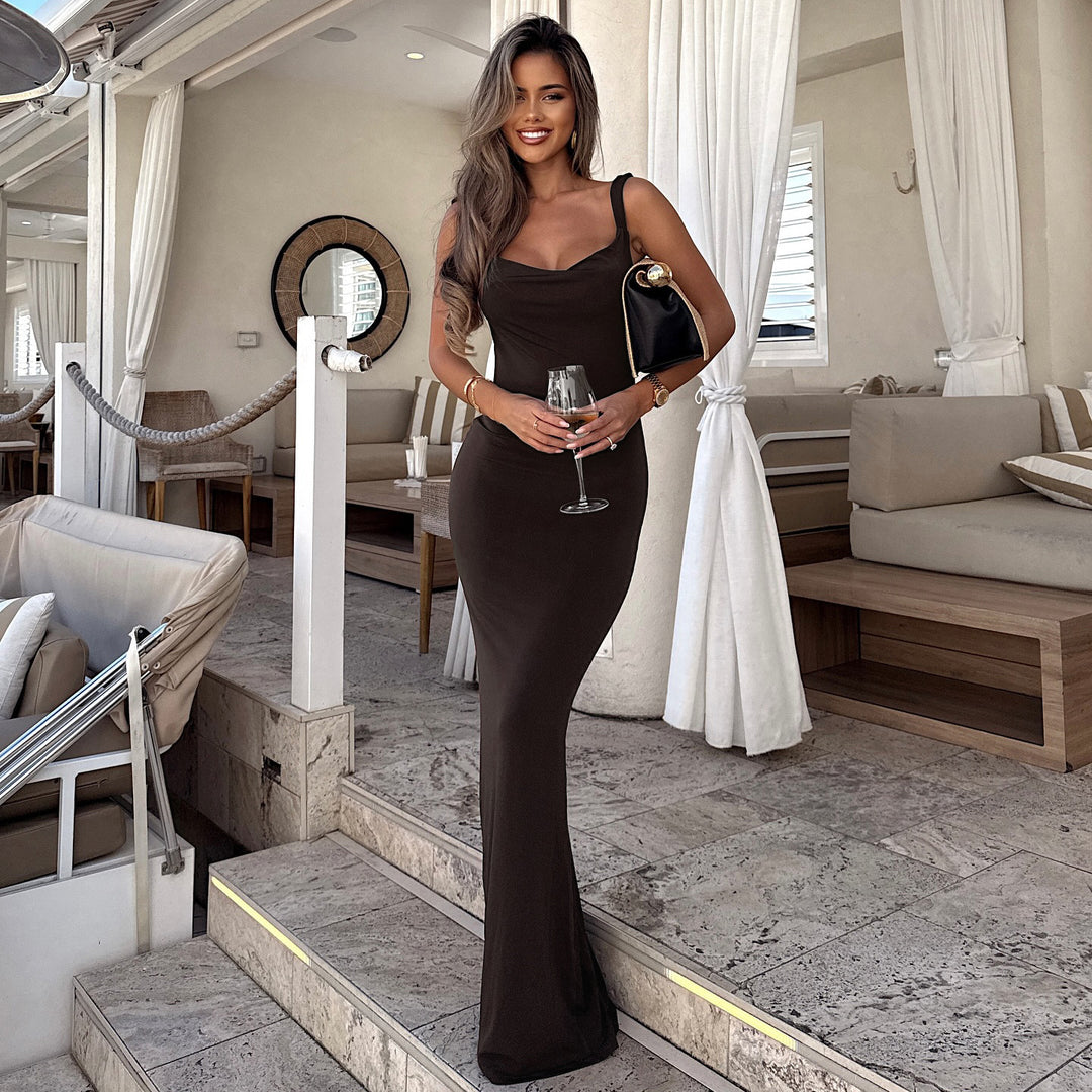 Damen Elegantes Maxikleid mit schmalem Schnitt und raffiniertem Ausschnitt EB