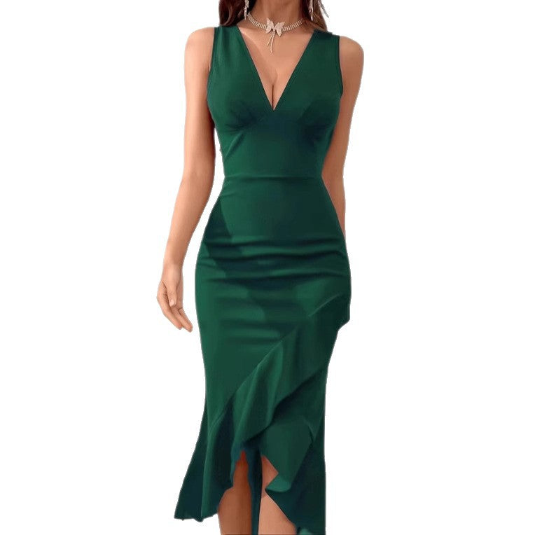 Damen Charmantes Maxikleid mit asymmetrischem Saum und V-Ausschnitt EB