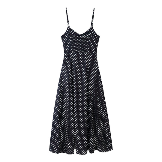 Damen Midikleid mit zarten Spaghetti-Trägern und verspieltem Polka-Dots-Design EB