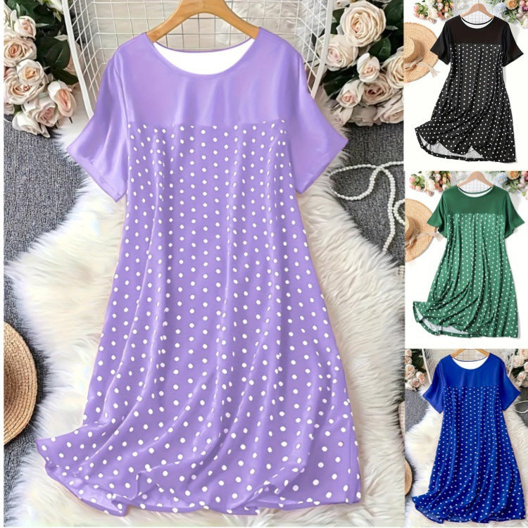Damen Polka-Dot A-Linie Freizeitkleid EB