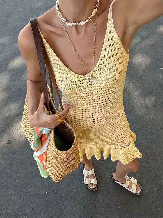 Damen Häkelkleid mit rüschendem Saum EB