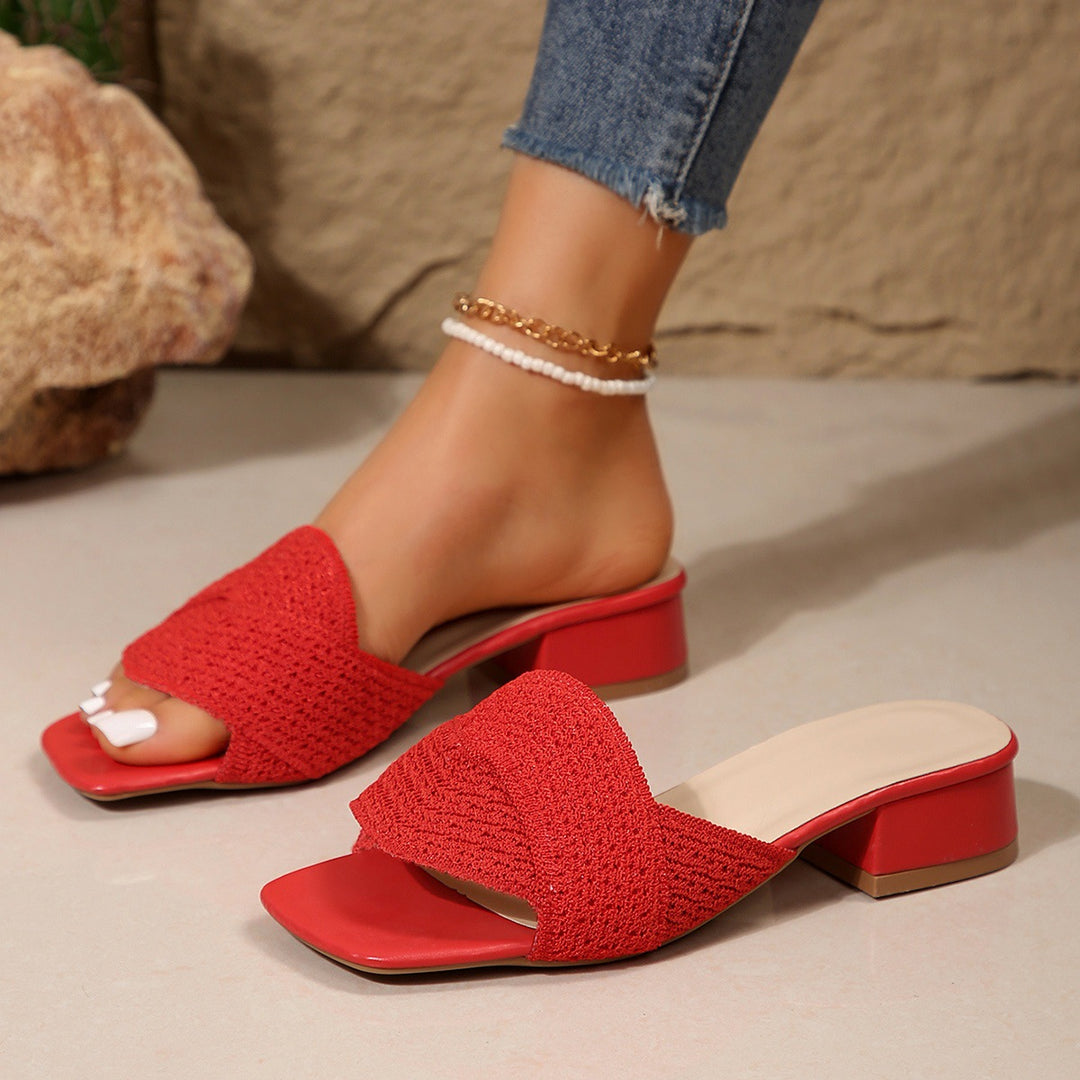 Damen modische Slipper mit dekorativem Riemendesign und niedriger Blockabsatz EB
