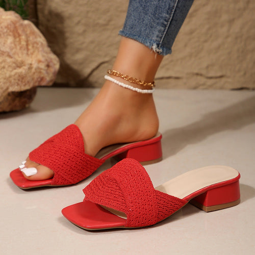 Damen modische Slipper mit dekorativem Riemendesign und niedriger Blockabsatz EB