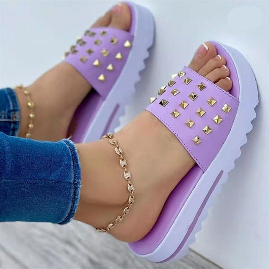 Damen nan Nieten-Pantolette mit gepolstertem Komfortfußbett und profiliertem Flatform-Absatz EB