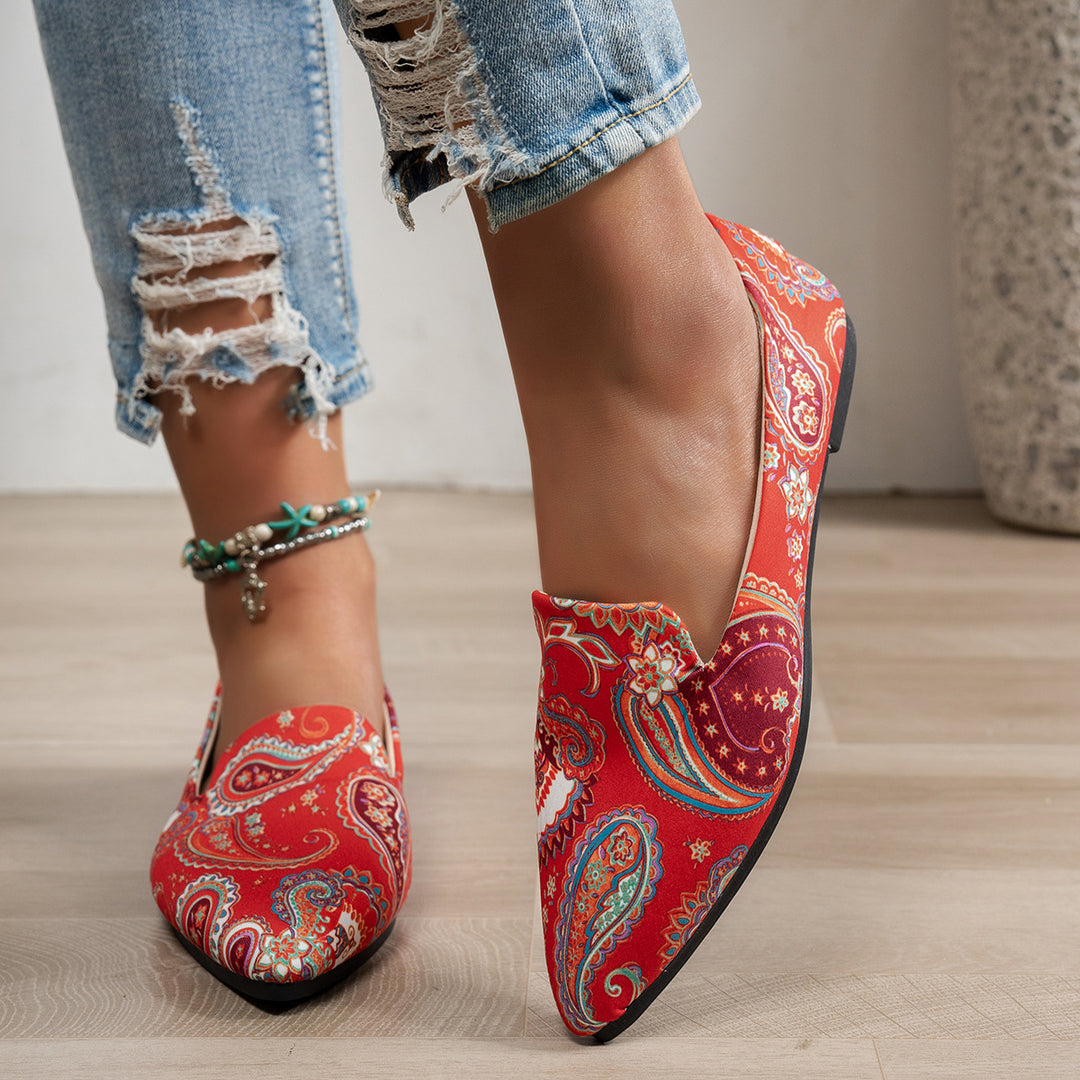 Damen Elegante und modische Slip-On Ballerinas mit Paisleymuster EB