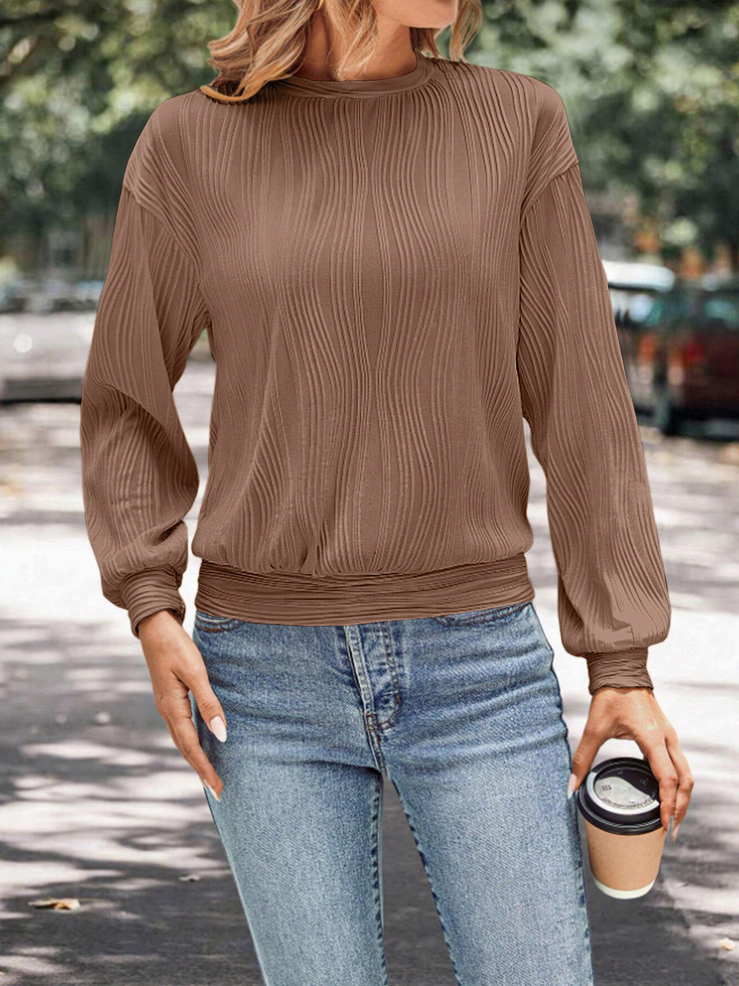 Damen Plissee Pullover mit lässigem Schnitt und geschmeidiger Textur EB