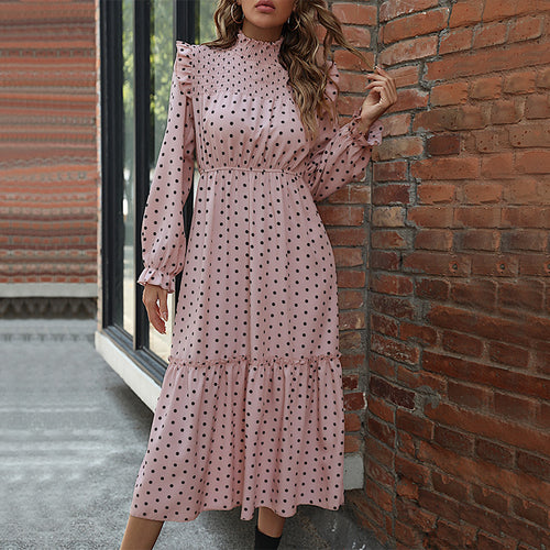 Damen Maxikleid mit Puffärmeln und Rüschendetails EB