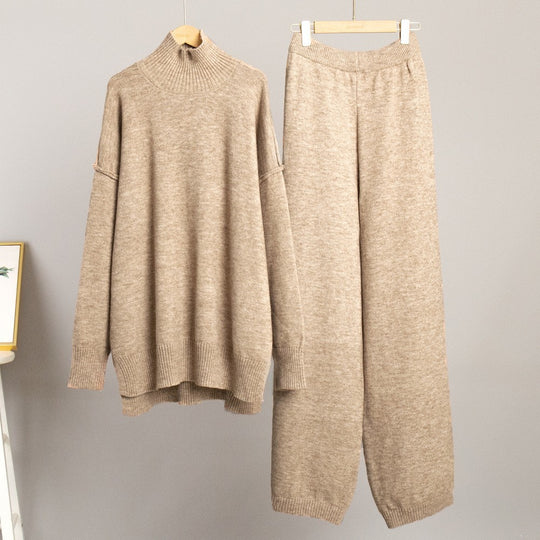 Damen Gemütliches Strick-Ensemble mit hohem Kragen EB