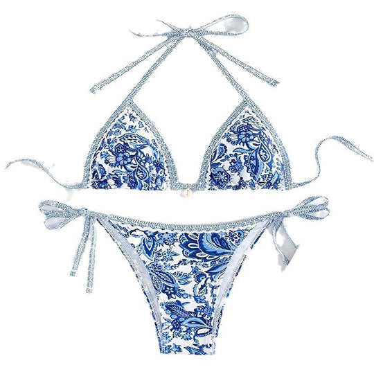 Damen Triangel-Bikini mit romantischem Blumenmuster und verstellbaren Trägern EB