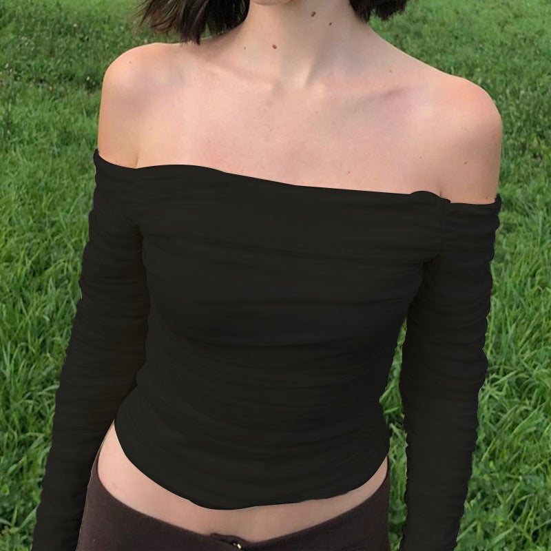 Damen Off-Shoulder Langarmoberteil mit Rüschen EB