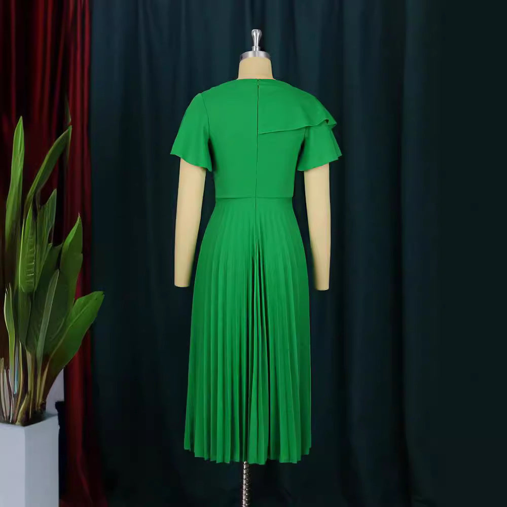 Damen elegantes Plisseekleid mit asymmetrischem Rüschen-Detail EB