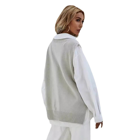Damen Strickweste mit V-Ausschnitt und feinen Rippstrukturen EB