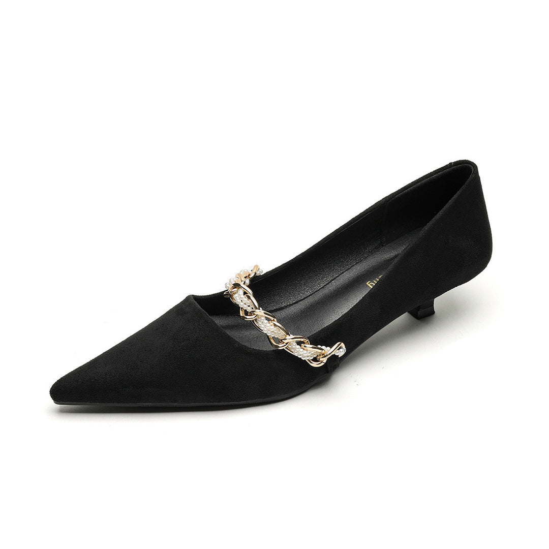 Damen elegante spitze Ballerinas mit modischer Kettenapplikation EB