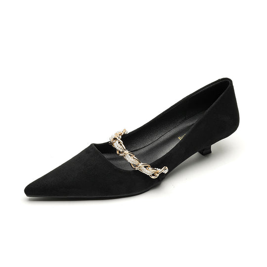 Damen elegante spitze Ballerinas mit modischer Kettenapplikation EB