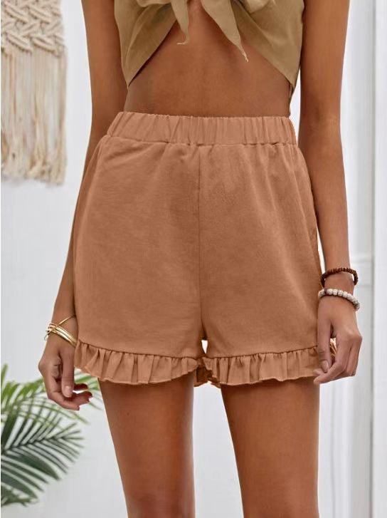 Damen Shorts mit voluminösem Rüschensaum und elastischem Bund EB