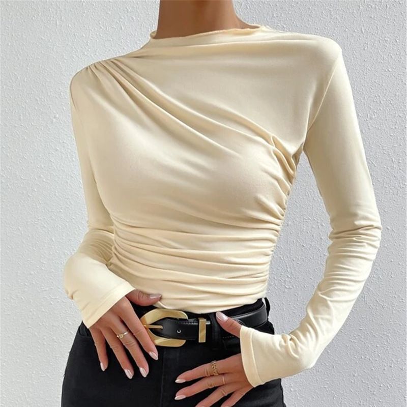 Damen nan tailliertes Langarmshirt mit seitlicher Raffung und weiter Schulterpartie EB
