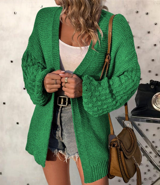 Damen lockerer Strickcardigan mit strukturierten Ärmeln und offenem Schnitt EB