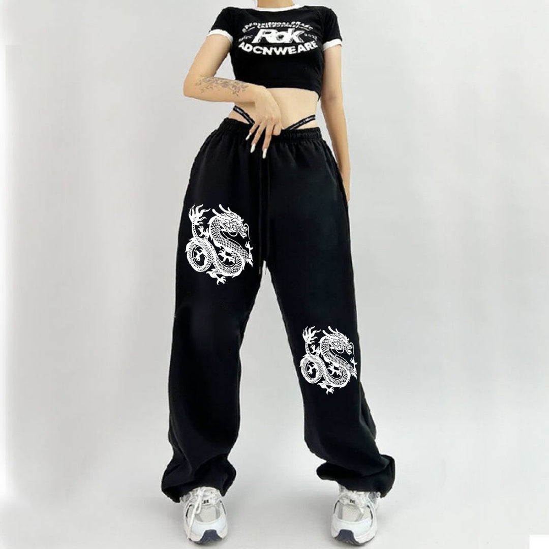 Damen nan weite Jogginghose hochgeschnitten mit seitlichem Statementprint und elastischem Bund EB