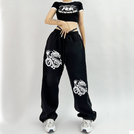Damen nan weite Jogginghose hochgeschnitten mit seitlichem Statementprint und elastischem Bund EB