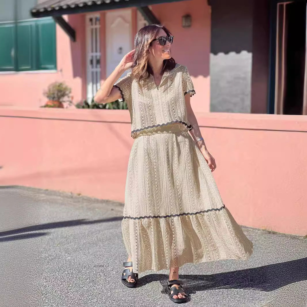 Damen Maxikleid mit voluminösem Rock und eleganter Rüsche EB