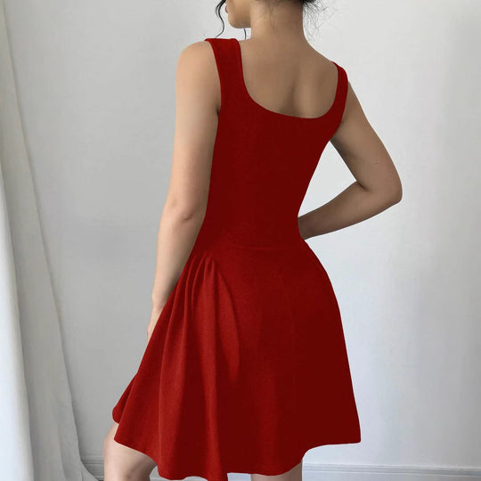 Damen A-Linien Kleid mit Quadrat-Ausschnitt und fließendem Rock EB