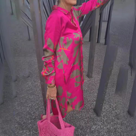 Damen nan knielanges Hemdblusenkleid mit durchgehender Knopfleiste, Kentkragen, Manschetten und lockerer A-Linien-Silhouette EB