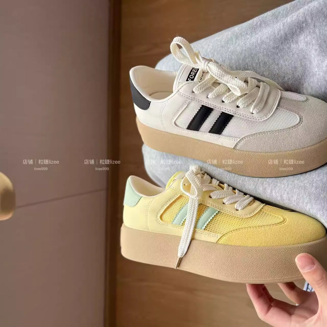 Damen Sportliche Plateau-Sneaker mit atmungsaktiver Obermaterialkombination EB