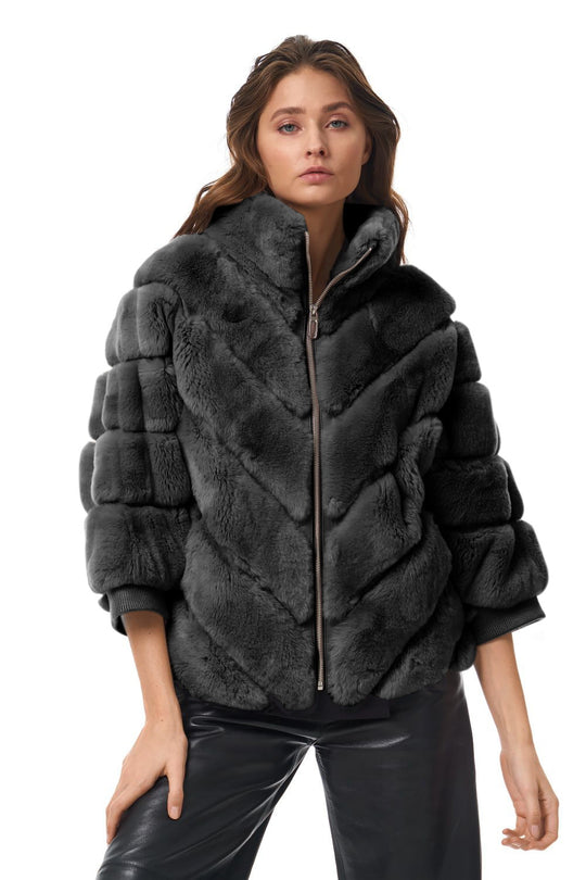 Damen Kuschelige Kunstpelzjacke mit Steppdesign EB