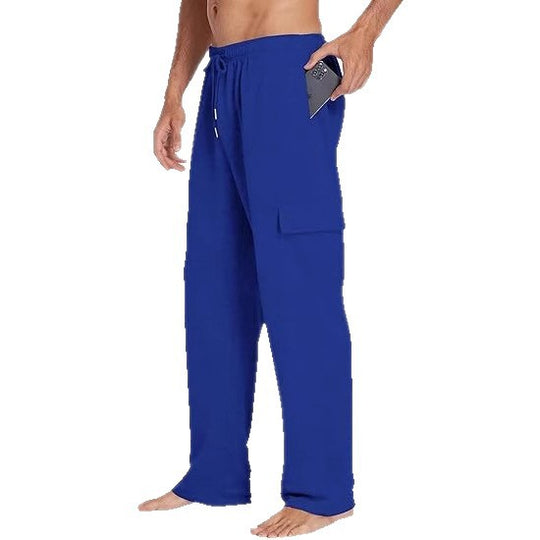 Herren nan komfortable Cargo-Loungehose mit elastischem Bund, Kordelzug, geradem Bein und aufgesetzten Klappentaschen EB
