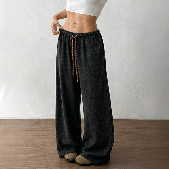 Damen nan weite Highwaist-Loungehose mit Kordelzug und fließendem Palazzoschnitt EB