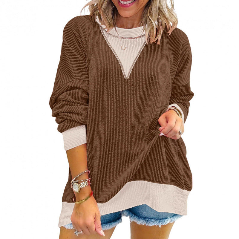 Damen lässiger Pullover aus strukturiertem Material mit V-Ausschnitt EB