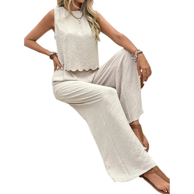 Damen entspannendes Zweiteiler-Outfit mit weitem Hosen und ärmellosem Top EB