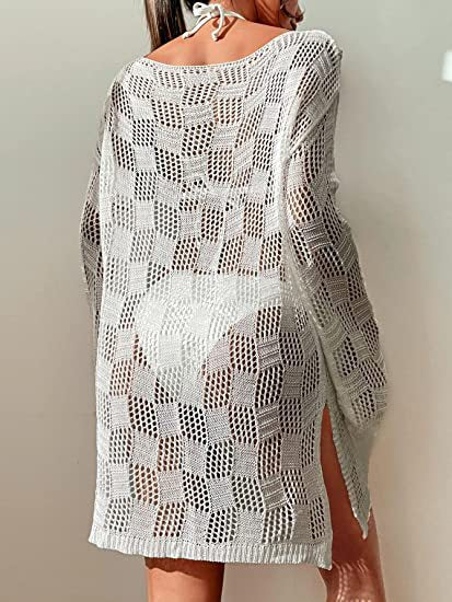 Damen gehäkeltes Crop-Top mit weitem Ärmel und lockerer Passform EB