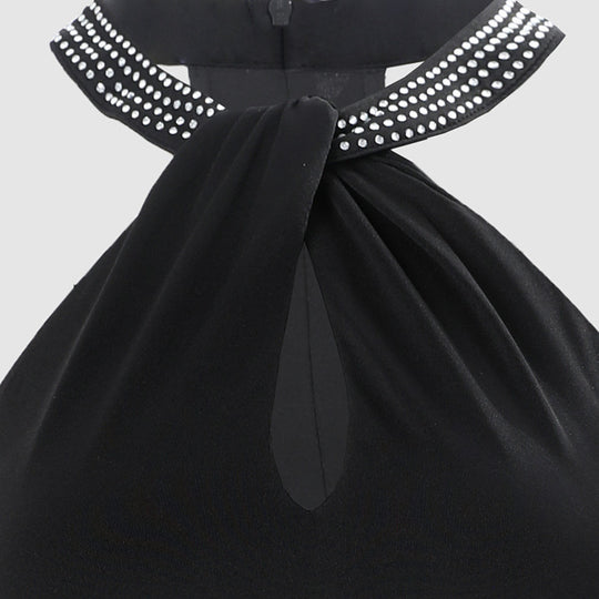 Damen Elegantes Schlauchkleid mit Strassdetails und sexy Beinschlitz EB