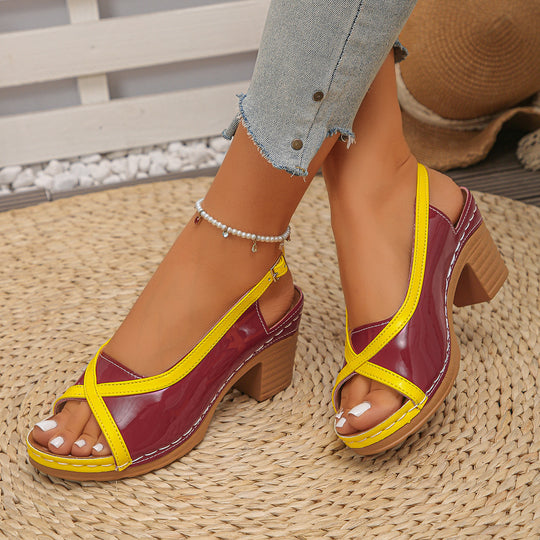 Damen Slingback-Pumps mit modernem Glanz und hohem Blockabsatz EB