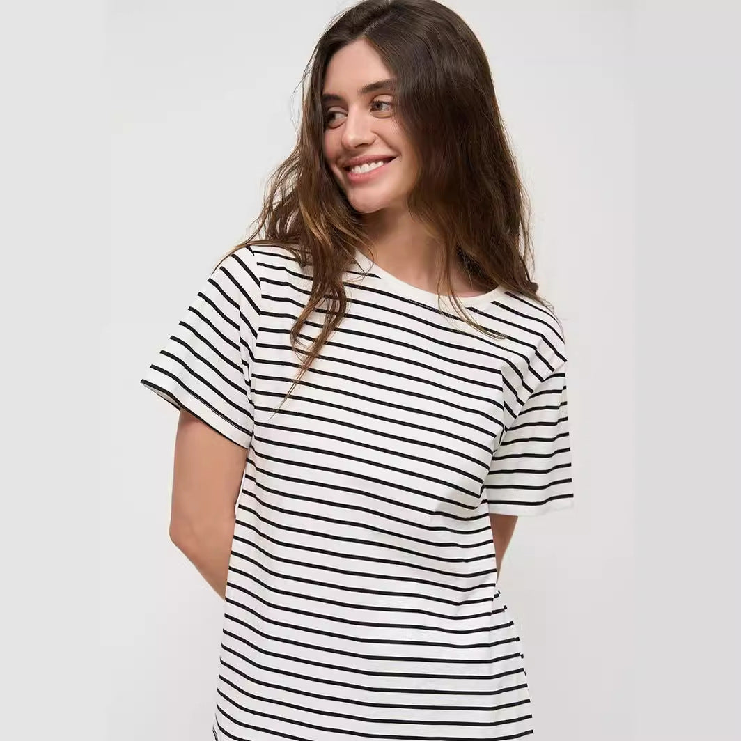 Damen lässiges gestreiftes T-Shirt aus Biobaumwolle EB