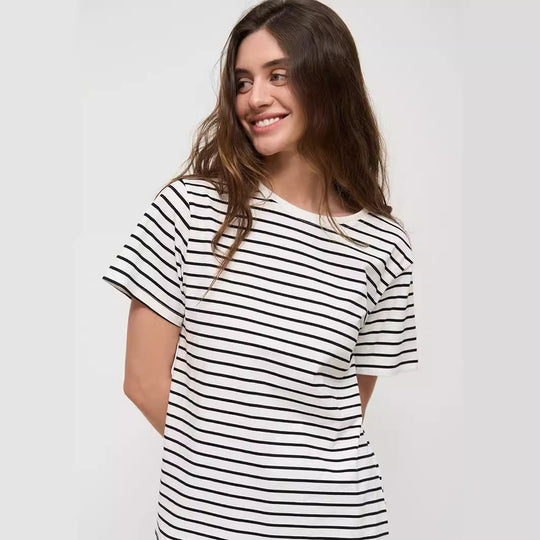 Damen lässiges gestreiftes T-Shirt aus Biobaumwolle EB