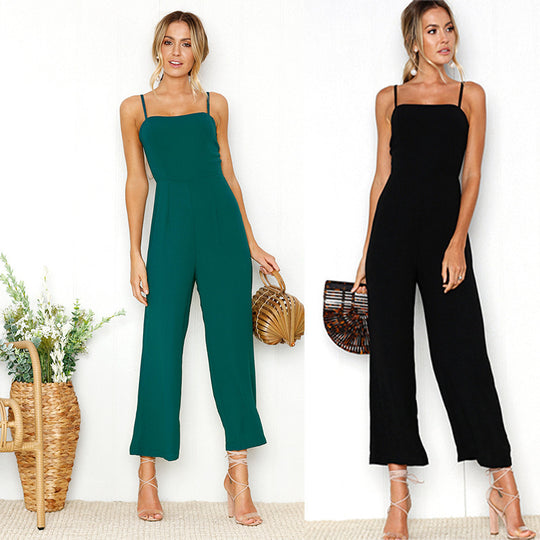 Damen Jumpsuit mit schmalen Trägern und weitem Beinschnitt EB