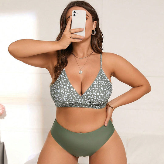 Damen Hochgeschnittener Floral-Bikini mit Komfortoberteil EB