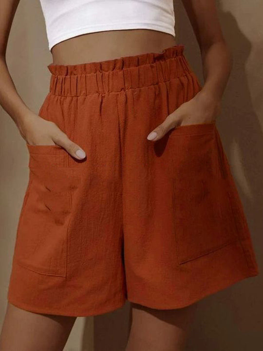 Damen lässige Leinen-Shorts mit elastischem Taillenzug und praktischen Seitentaschen EB