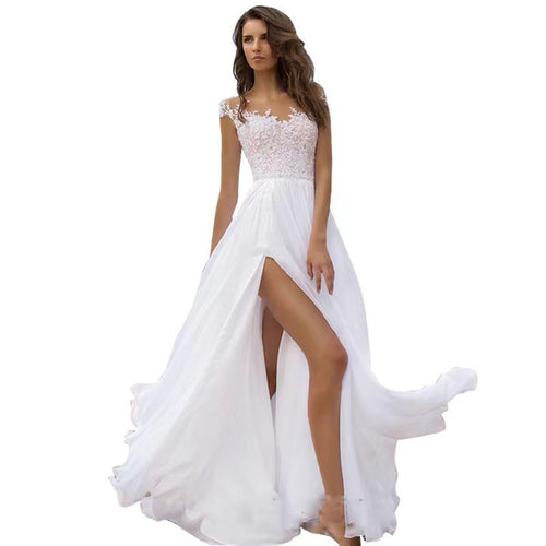Damen Hochzeitskleid mit elegantem Spitzenoberteil und schwingendem Rock EB