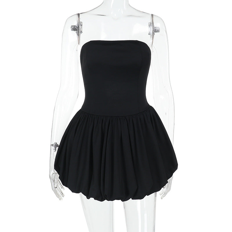 Damen elegantes Bandeaukleid mit voluminösem Rock EB