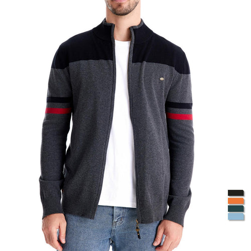 Herren sportliche Strickjacke mit hohem Kragen und Reißverschluss EB