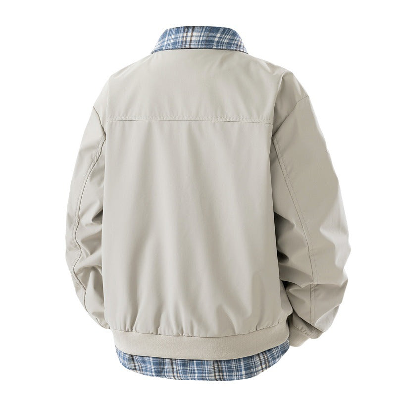 Herren windabweisende Overshirt-Jacke mit karierter Innenlage, Reißverschluss und Druckknopftaschen EB