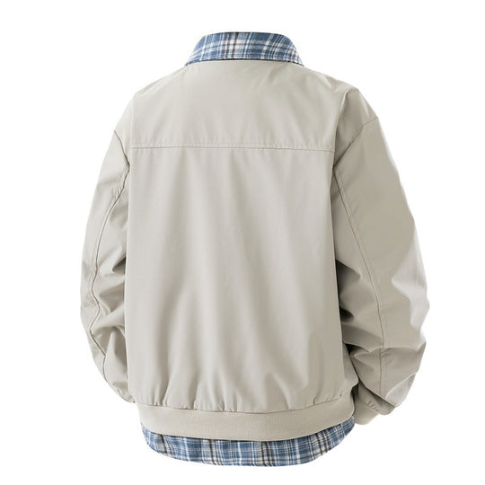 Herren windabweisende Overshirt-Jacke mit karierter Innenlage, Reißverschluss und Druckknopftaschen EB
