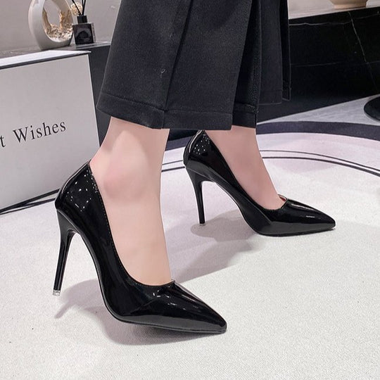 Damen Spitzen High Heels mit glänzender Oberfläche EB